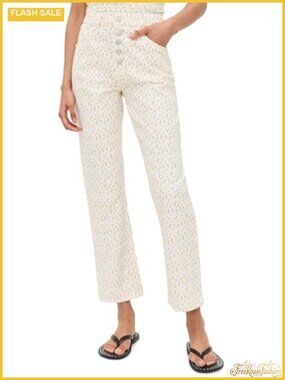 High-Waisted Floral Print Pleated Wide Leg Jeans 100% Cotton Non-Stretch